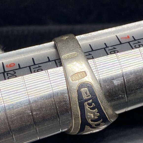 Vintage USSR Sterling Silver 875 Enamel Band Ring – Kyiv KHM – Size 8 – 3.24g - Picture 5 of 11